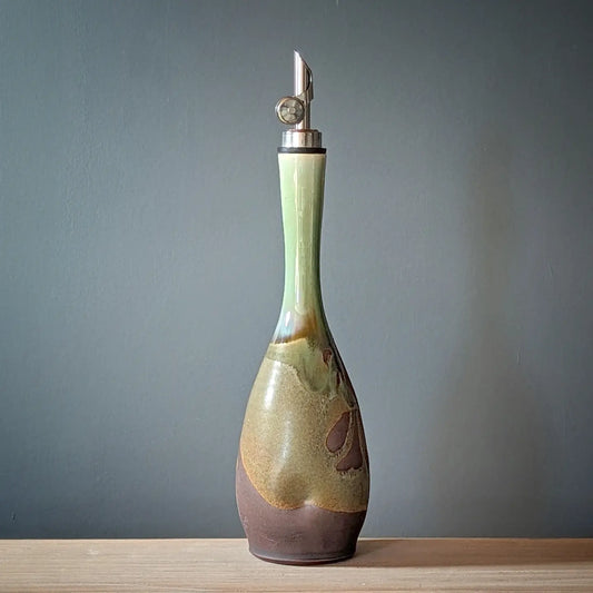 Rustic copper green olive oil bottle